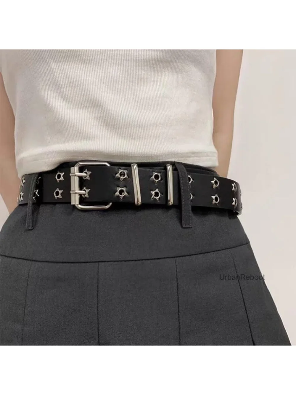 Y2K Star Double Buckle PU Leather Belt Punk Goth Belt